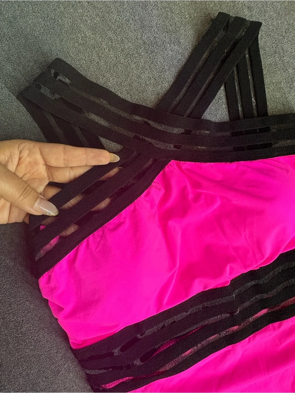🆕Women’s Tempt Me Neon Pink & Black One Piece Crossover Swimsuit Size Large
